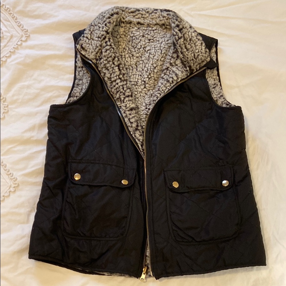 Reversible Black Quilted Vest with Sherpa Lining